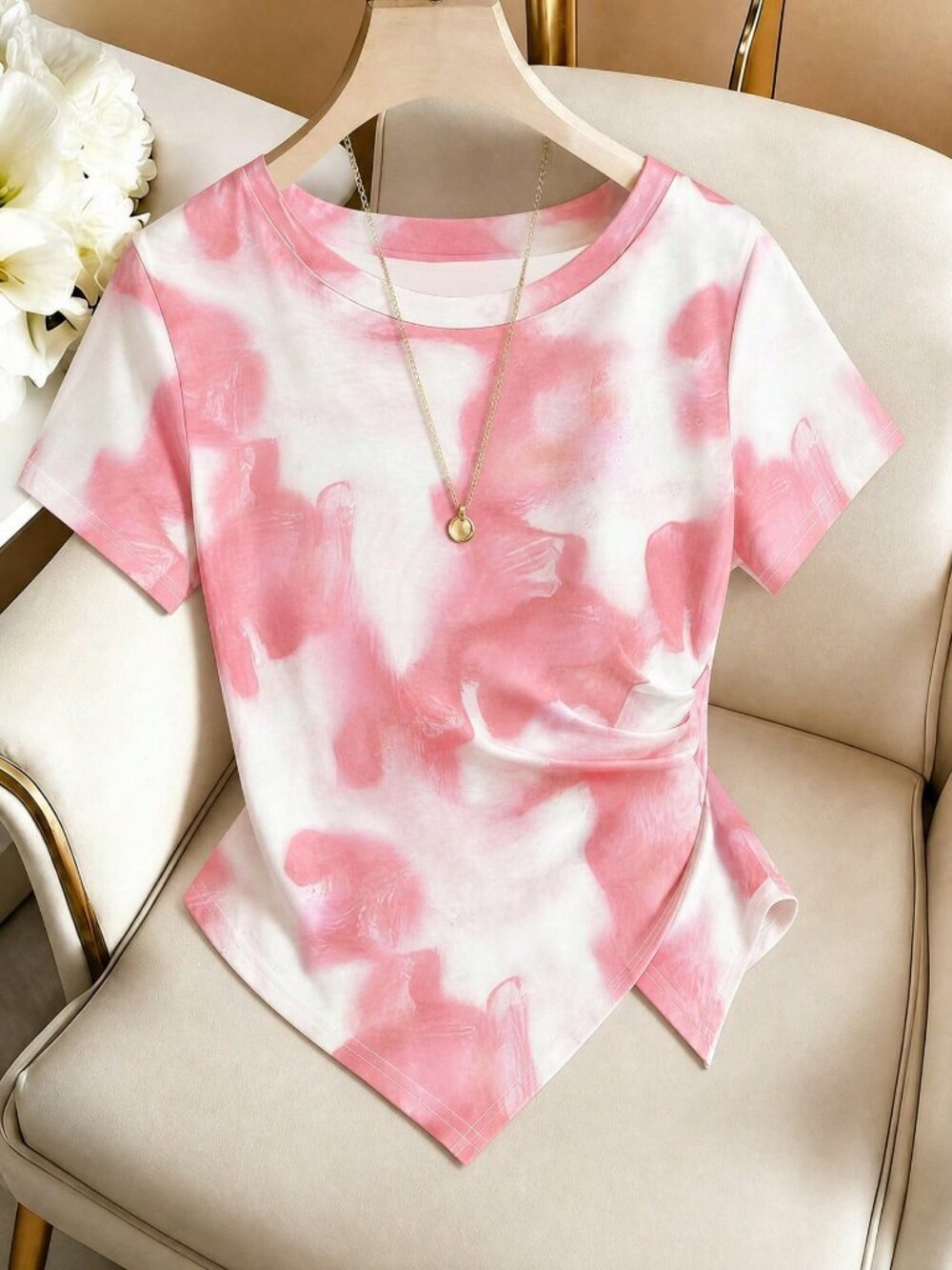 Multicolor Casual Women's tie dye Round Neck Short Sleeve T-Shirt